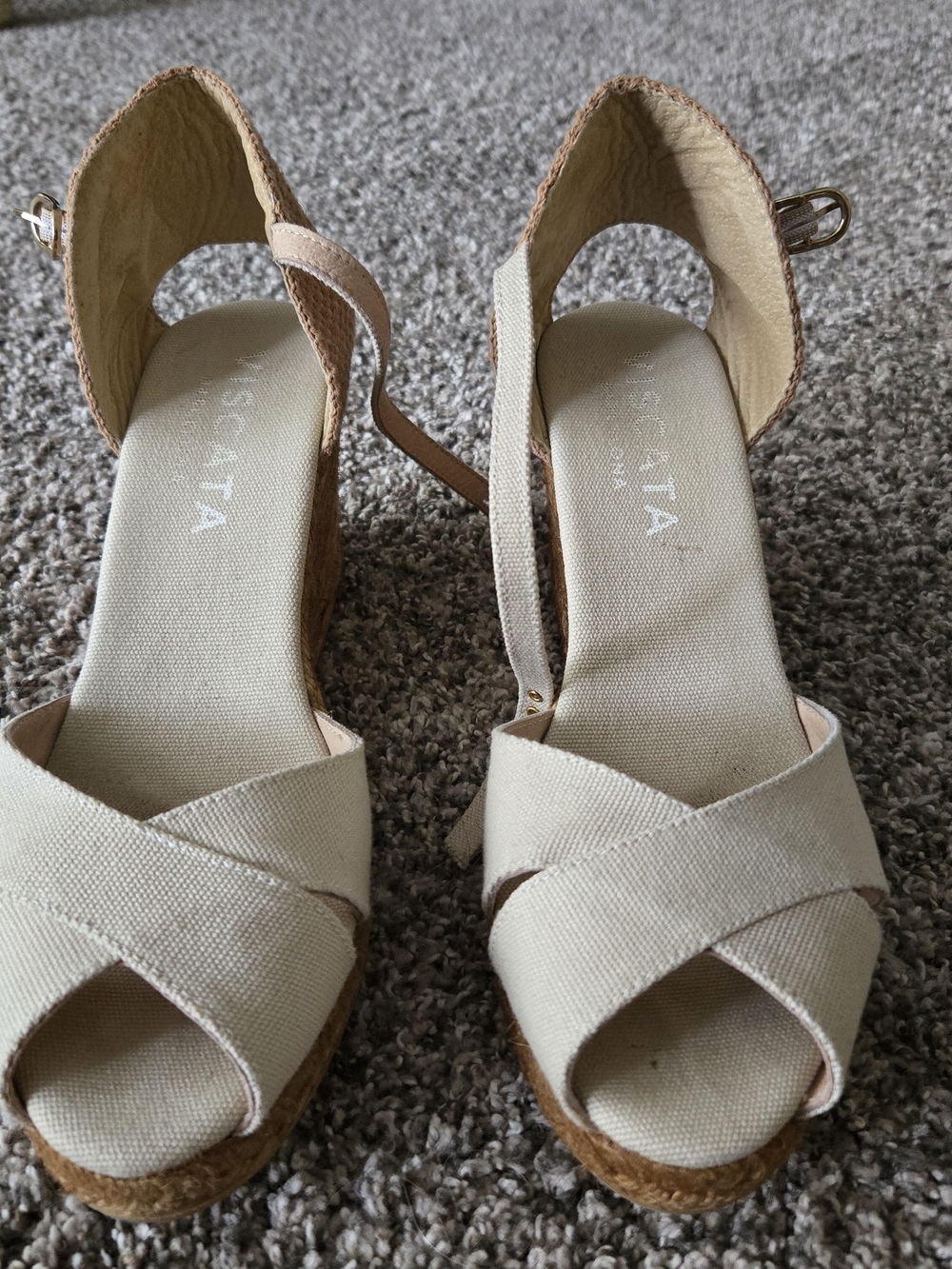 Neutral Canvas Espadrille Wedge Sandals by VISCATA